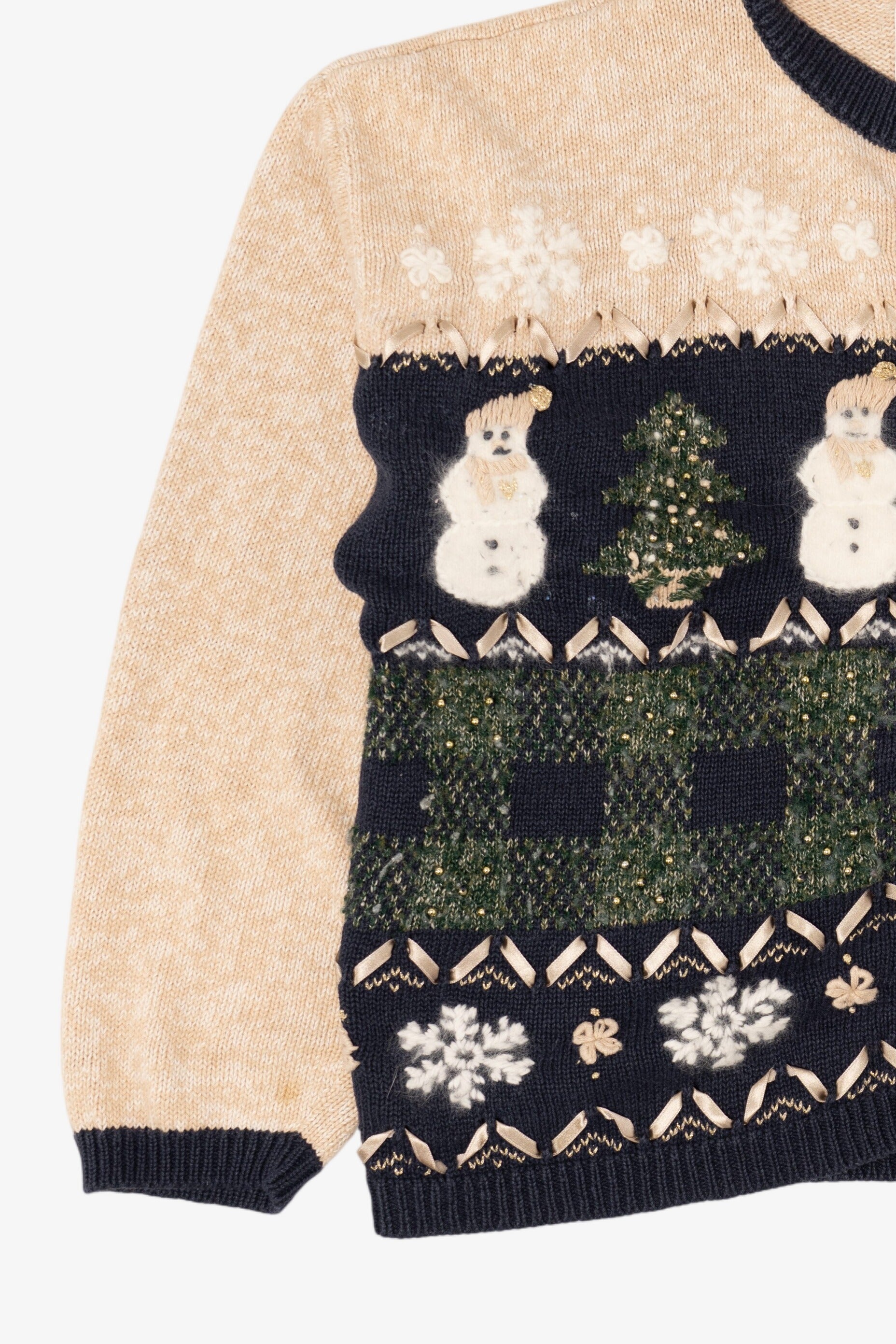 Vintage Beige Christopher & Banks Snowmen Ugly Christmas Cardigan (1990s)