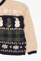 Vintage Beige Christopher & Banks Snowmen Ugly Christmas Cardigan (1990s)