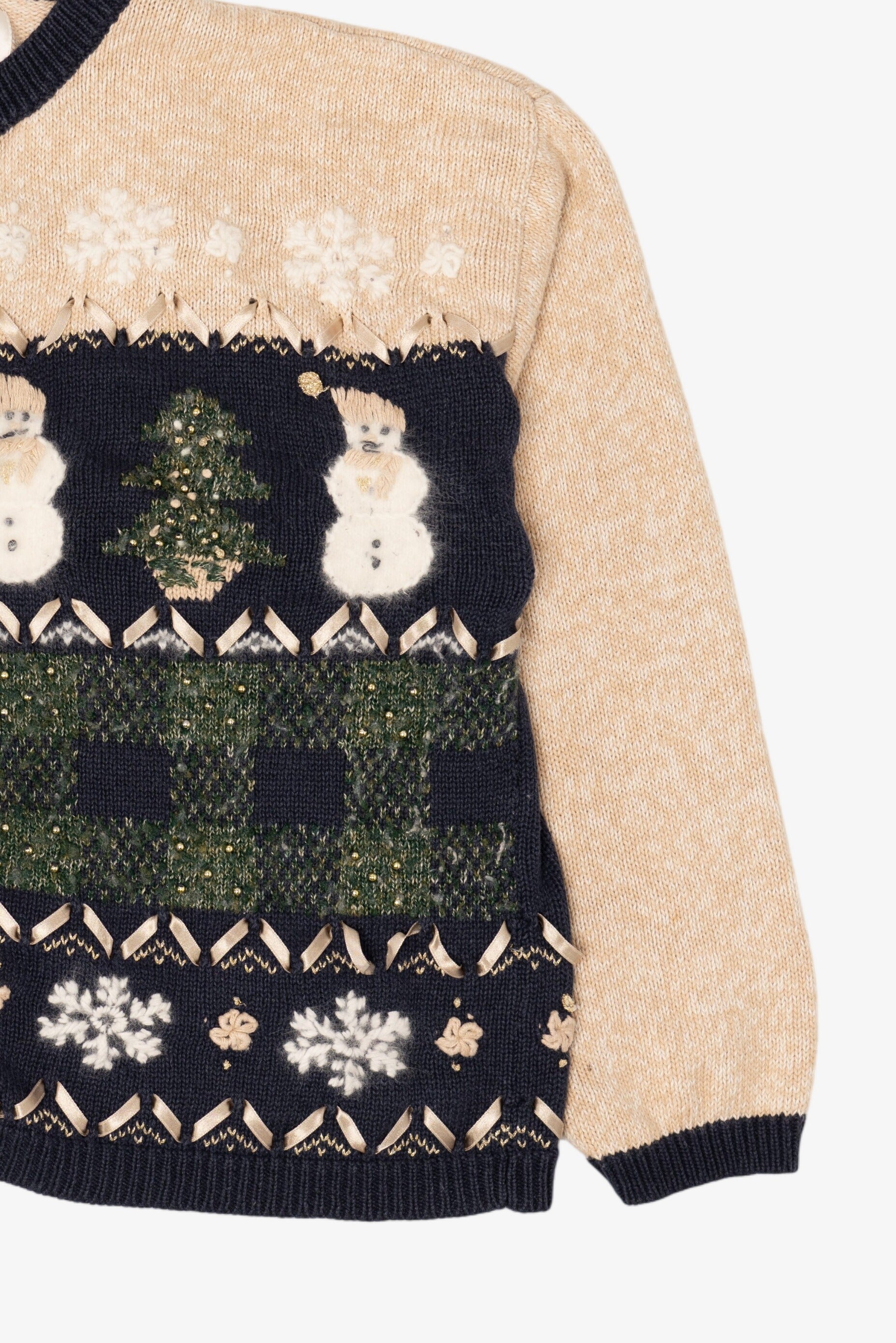 Vintage Beige Christopher & Banks Snowmen Ugly Christmas Cardigan (1990s)