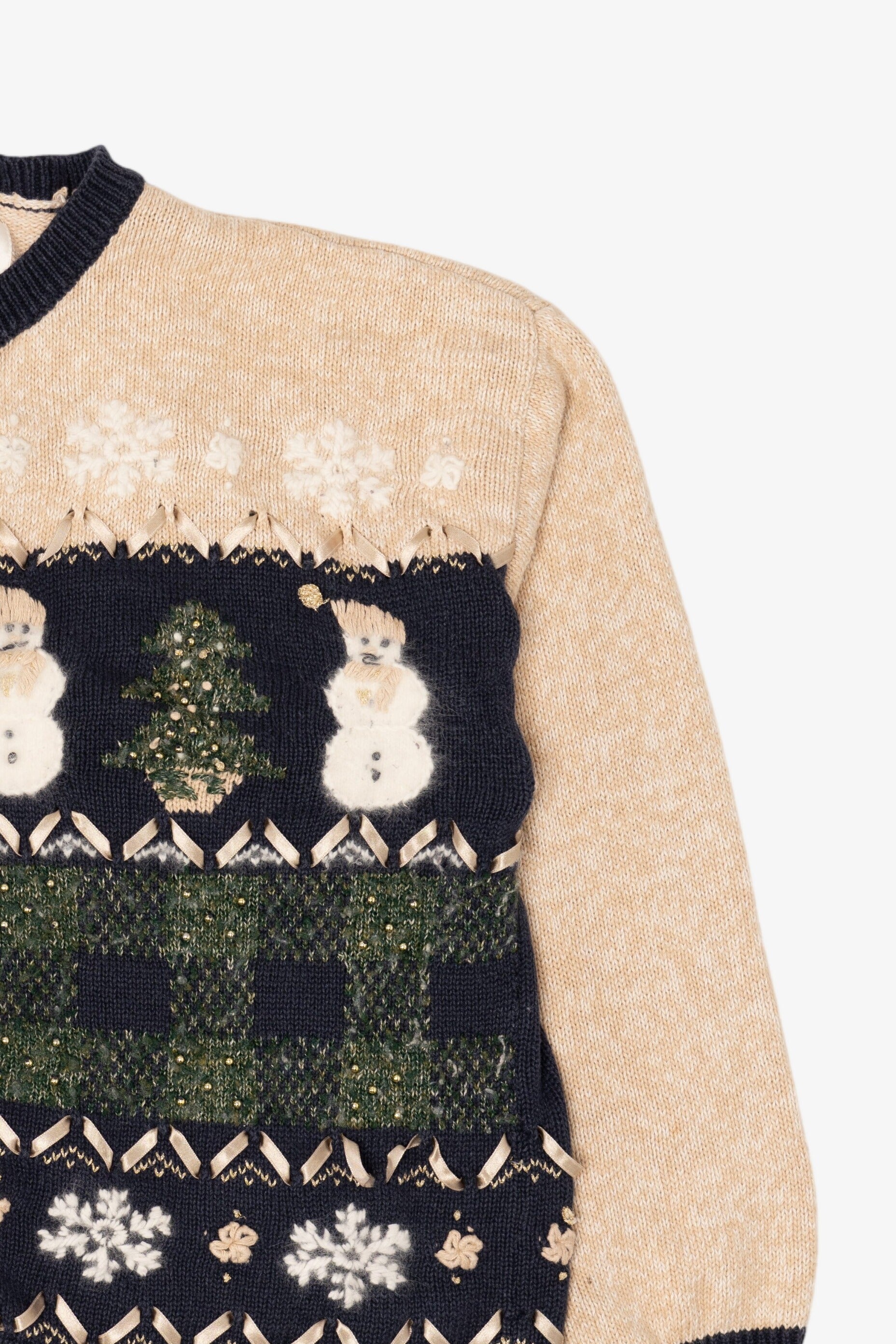 Vintage Beige Christopher & Banks Snowmen Ugly Christmas Cardigan (1990s)