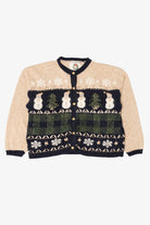 Vintage Beige Christopher & Banks Snowmen Ugly Christmas Cardigan (1990s)