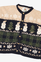 Vintage Beige Christopher & Banks Snowmen Ugly Christmas Cardigan (1990s)
