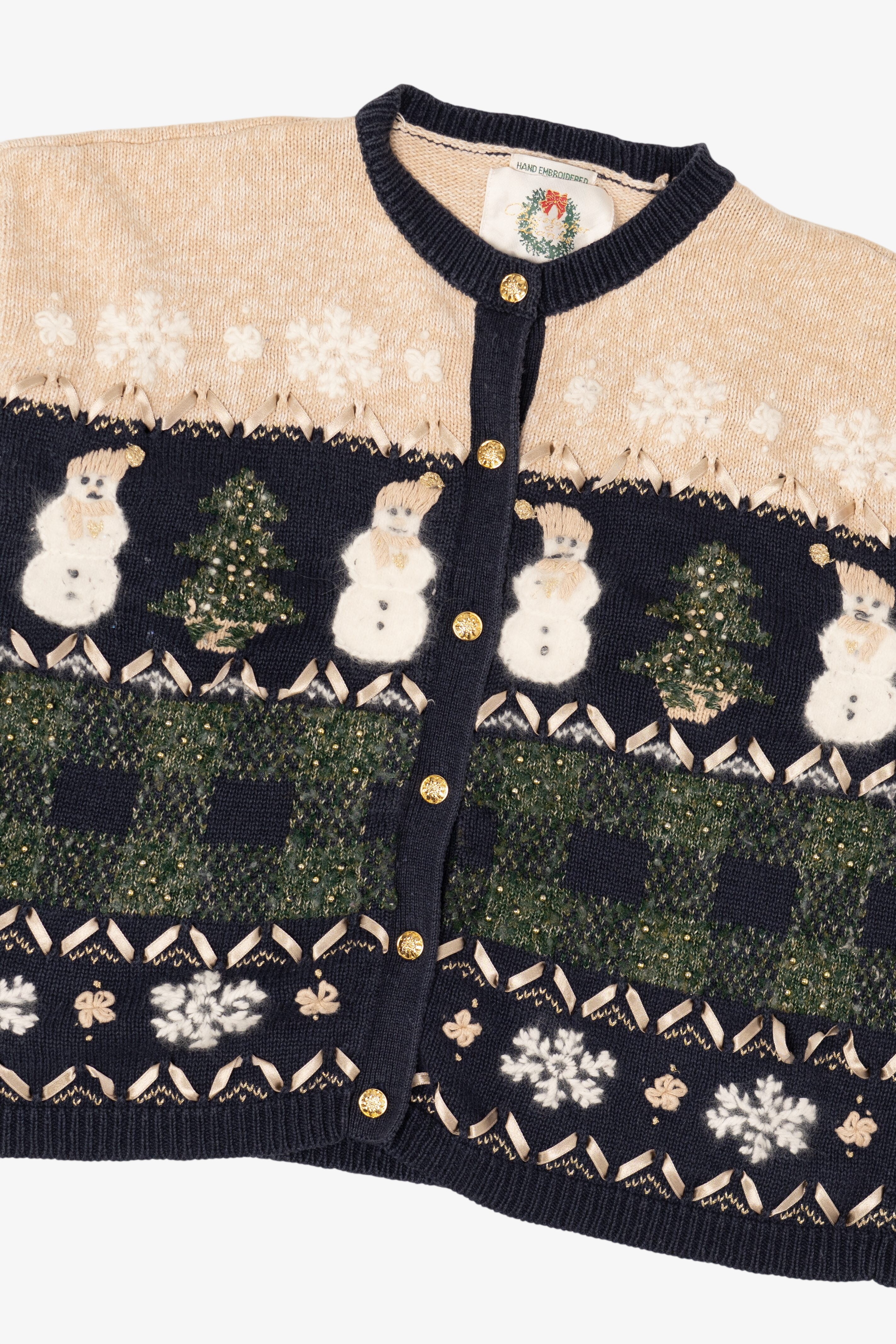 Vintage Beige Christopher & Banks Snowmen Ugly Christmas Cardigan (1990s)