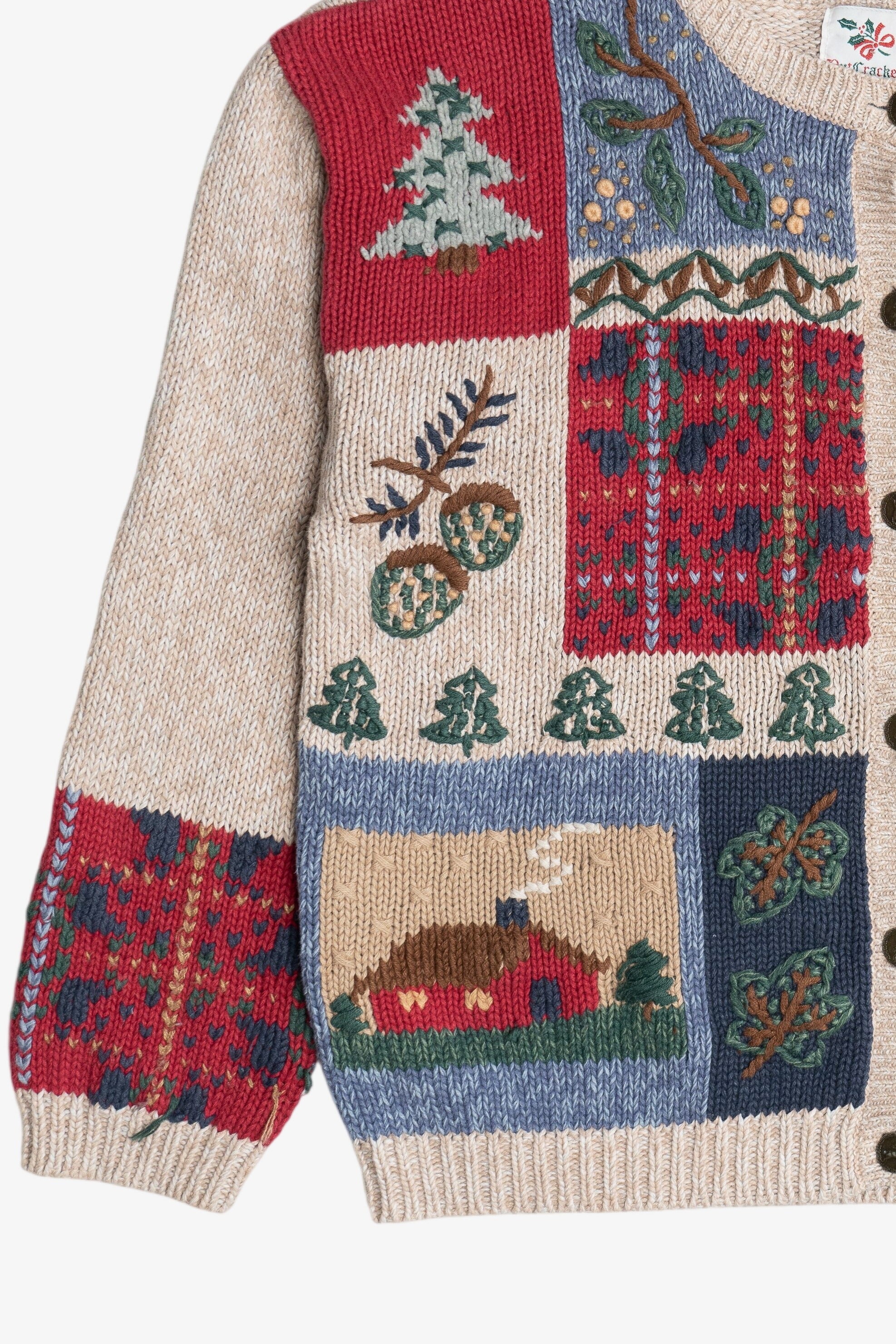 Vintage Rustic Cardinal Quilt Ugly Christmas Sweater (1980s)