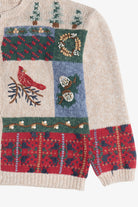 Vintage Rustic Cardinal Quilt Ugly Christmas Sweater (1980s)