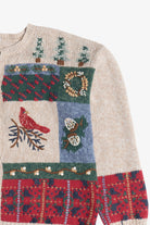 Vintage Rustic Cardinal Quilt Ugly Christmas Sweater (1980s)