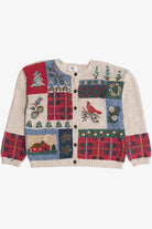 Vintage Rustic Cardinal Quilt Ugly Christmas Sweater (1980s)
