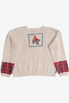 Vintage Rustic Cardinal Quilt Ugly Christmas Sweater (1980s)