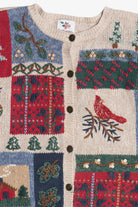 Vintage Rustic Cardinal Quilt Ugly Christmas Sweater (1980s)