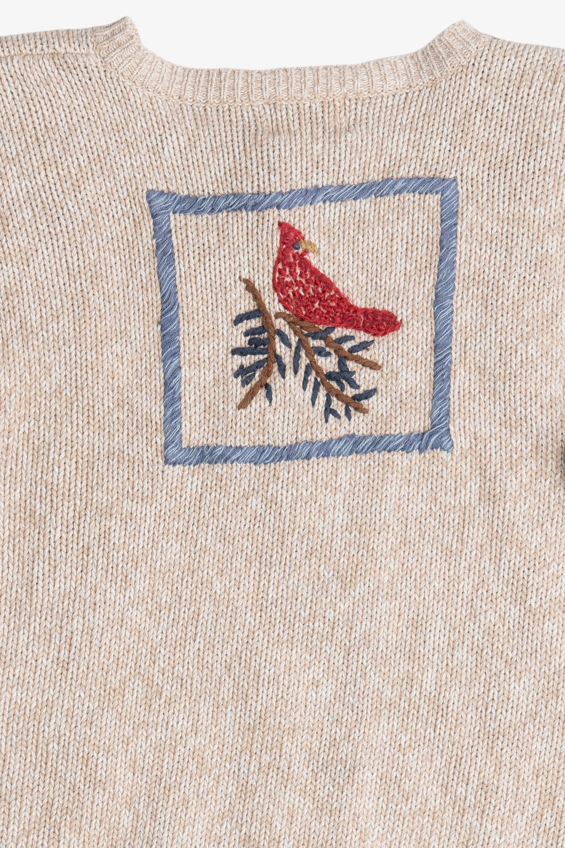 Vintage Rustic Cardinal Quilt Ugly Christmas Sweater (1980s)