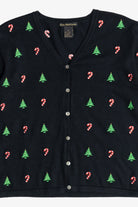 Vintage Candy Canes & Christmas Trees Lightweight Ugly Christmas Cardigan (2000s)