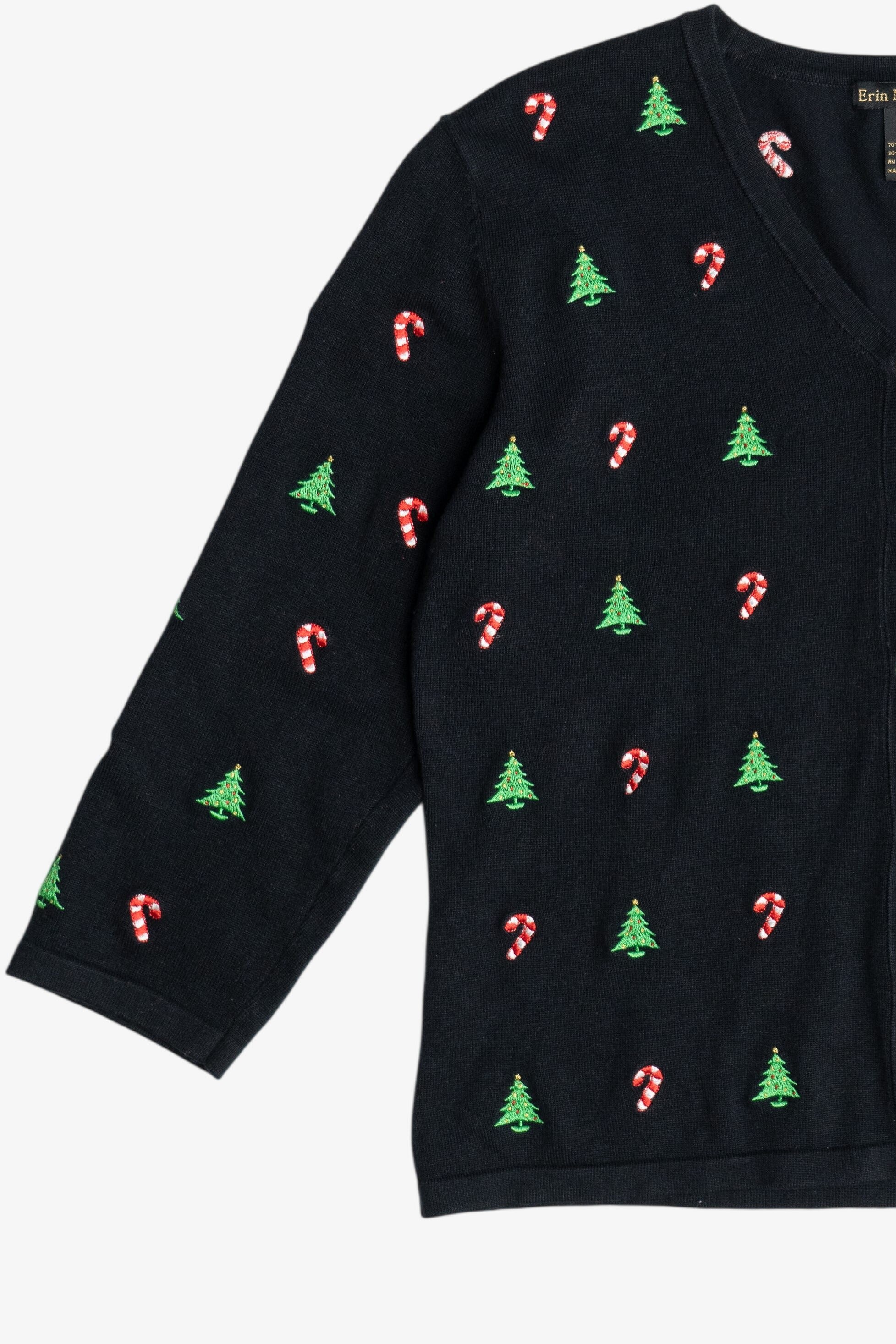 Vintage Candy Canes & Christmas Trees Lightweight Ugly Christmas Cardigan (2000s)