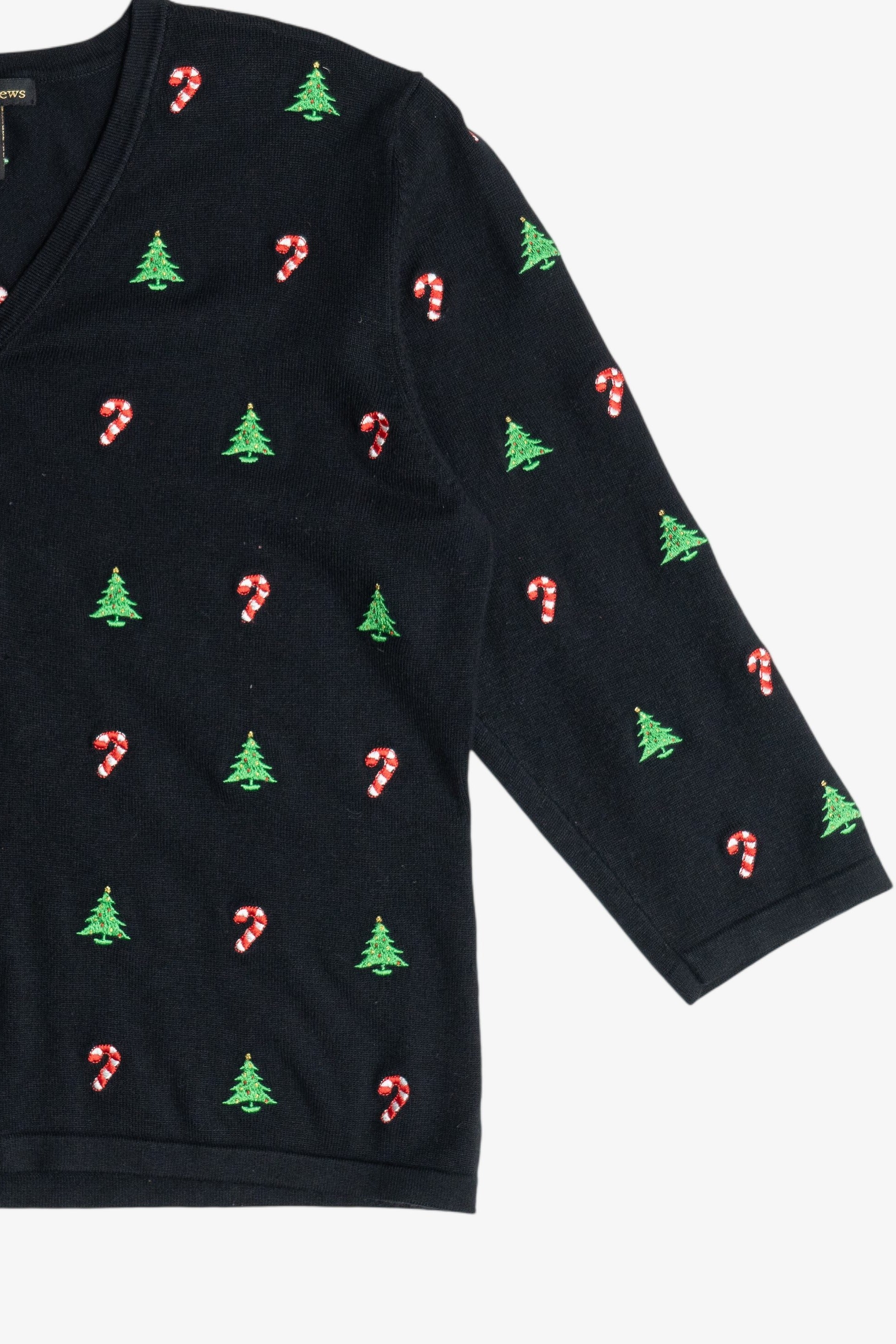 Vintage Candy Canes & Christmas Trees Lightweight Ugly Christmas Cardigan (2000s)