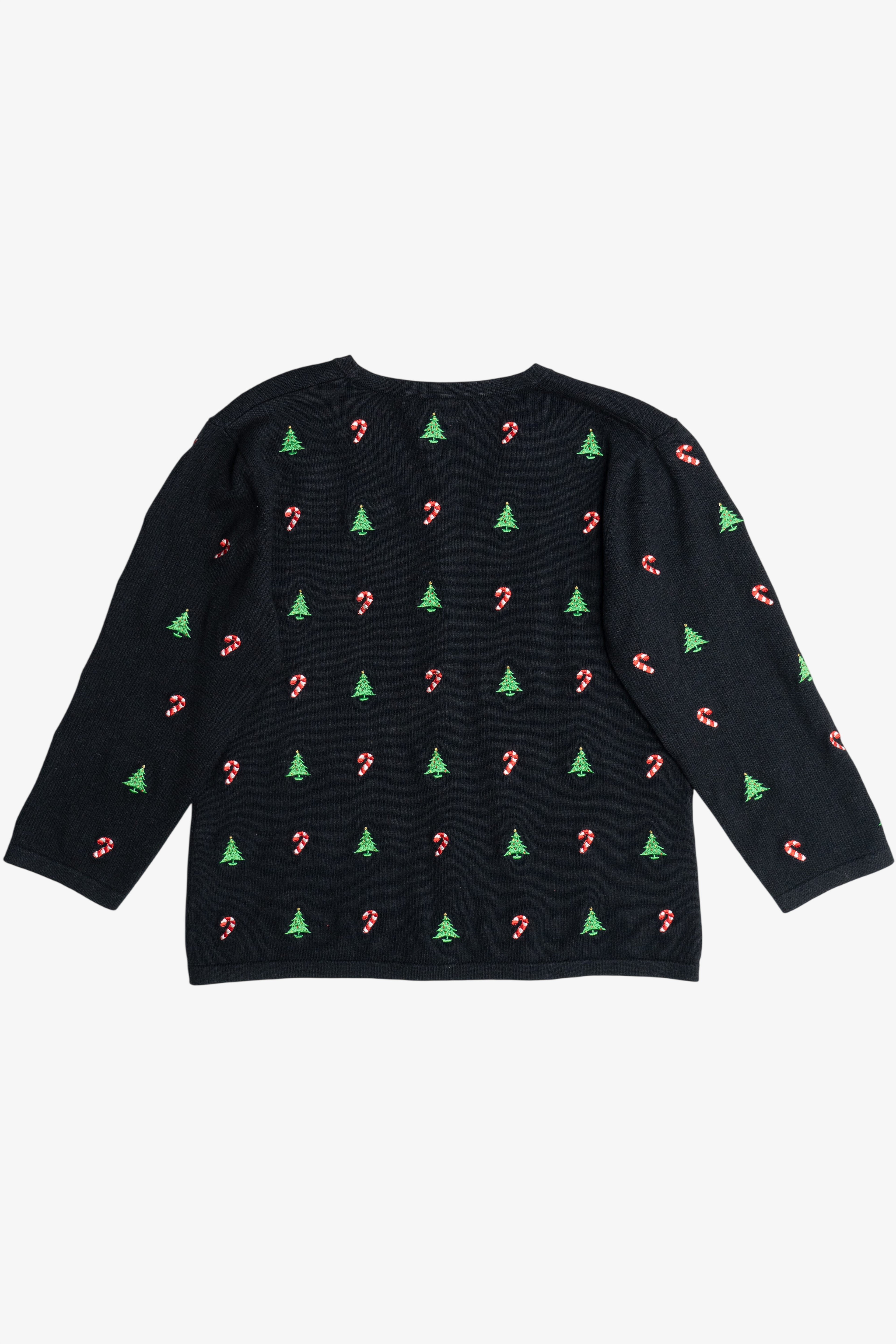 Vintage Candy Canes & Christmas Trees Lightweight Ugly Christmas Cardigan (2000s)