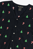 Vintage Candy Canes & Christmas Trees Lightweight Ugly Christmas Cardigan (2000s)