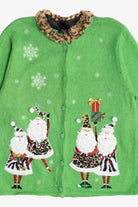 Vintage Leopard Print Santa & Mrs. Claus Ugly Christmas Sweater (1990s)