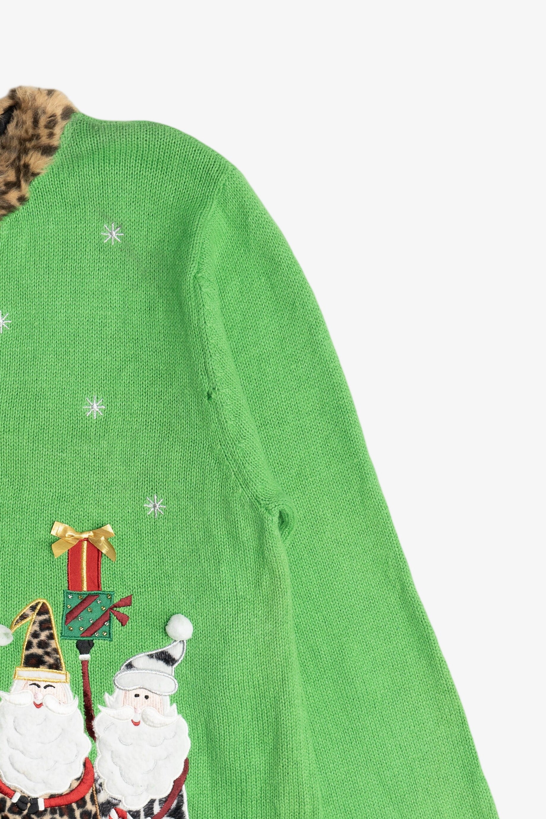 Vintage Leopard Print Santa & Mrs. Claus Ugly Christmas Sweater (1990s)