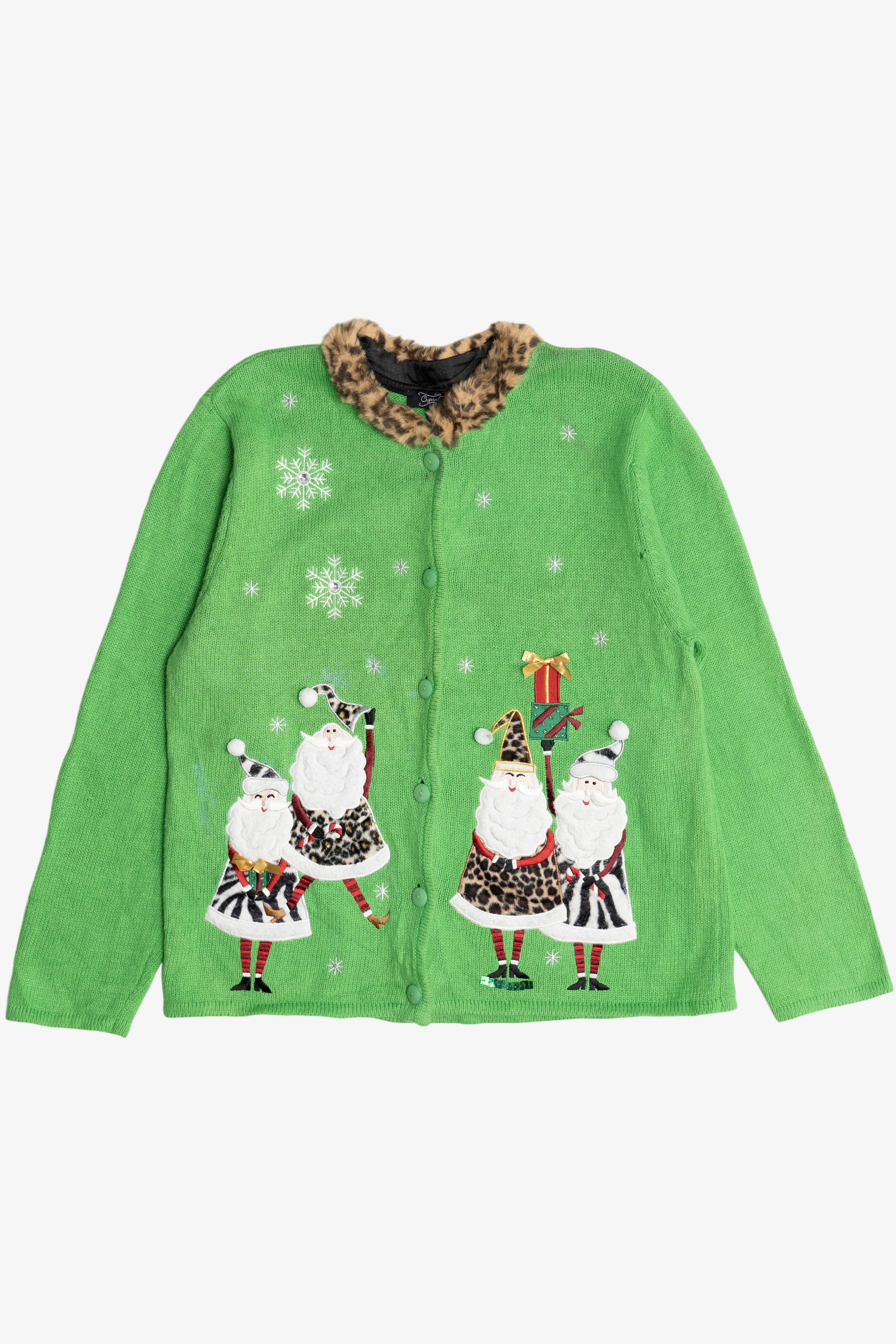 Vintage Leopard Print Santa & Mrs. Claus Ugly Christmas Sweater (1990s)