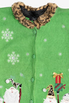 Vintage Leopard Print Santa & Mrs. Claus Ugly Christmas Sweater (1990s)
