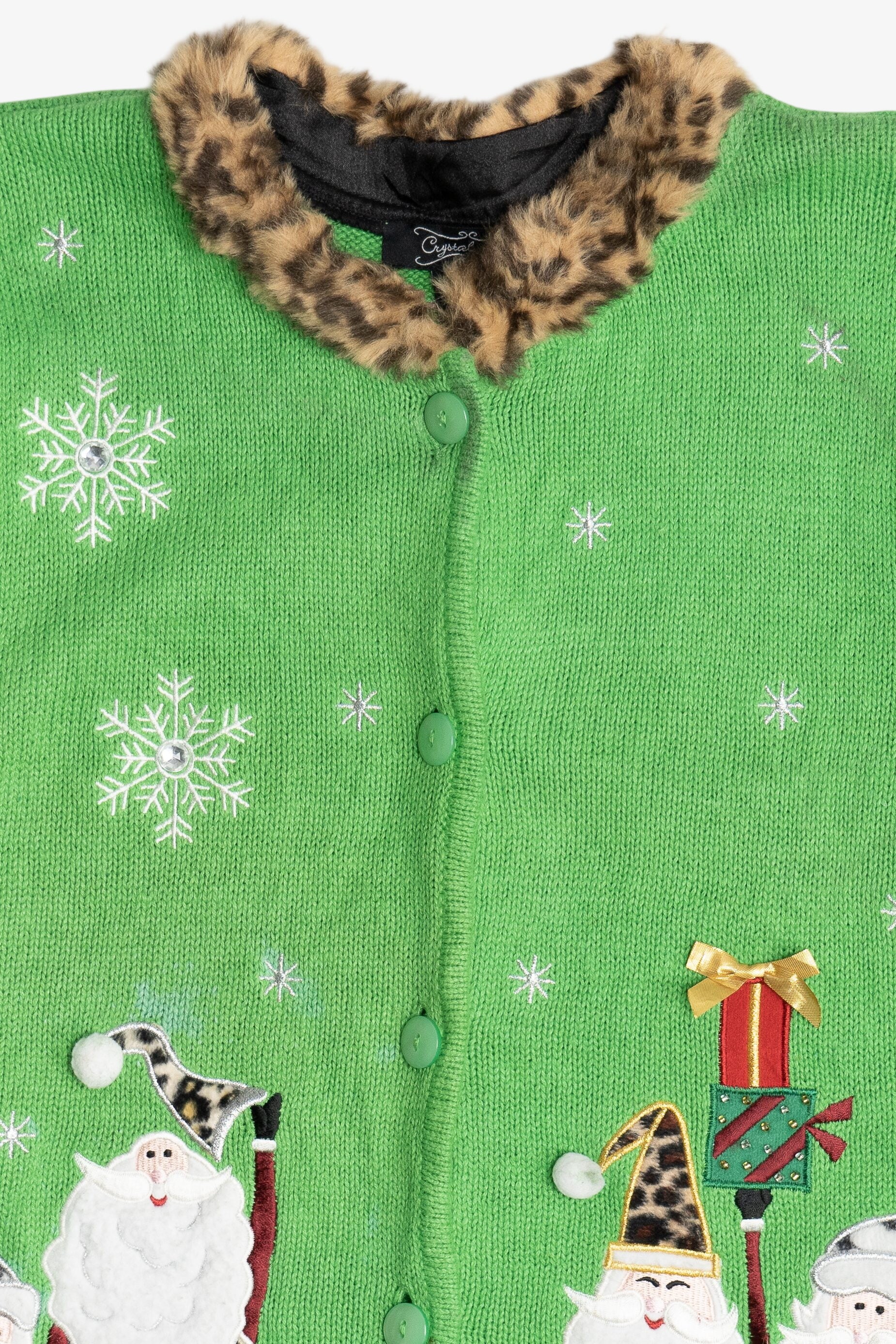Vintage Leopard Print Santa & Mrs. Claus Ugly Christmas Sweater (1990s)