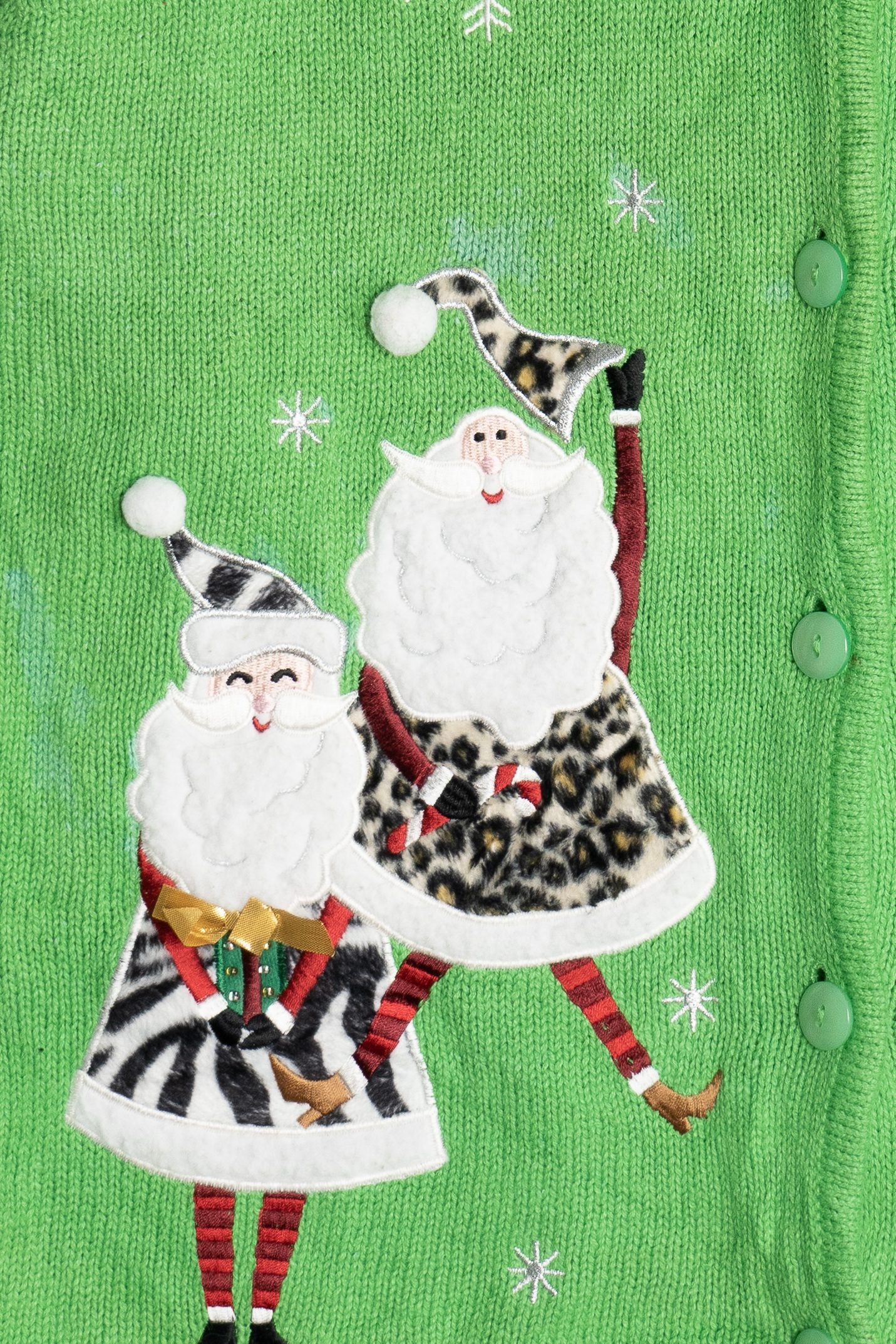 Vintage Leopard Print Santa & Mrs. Claus Ugly Christmas Sweater (1990s)