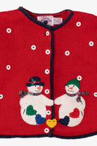Vintage Red Kids Hartstrings Snowmen Ugly Christmas Cardigan (2000s)