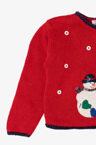 Vintage Red Kids Hartstrings Snowmen Ugly Christmas Cardigan (2000s)