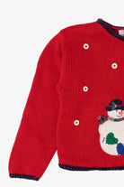 Vintage Red Kids Hartstrings Snowmen Ugly Christmas Cardigan (2000s)