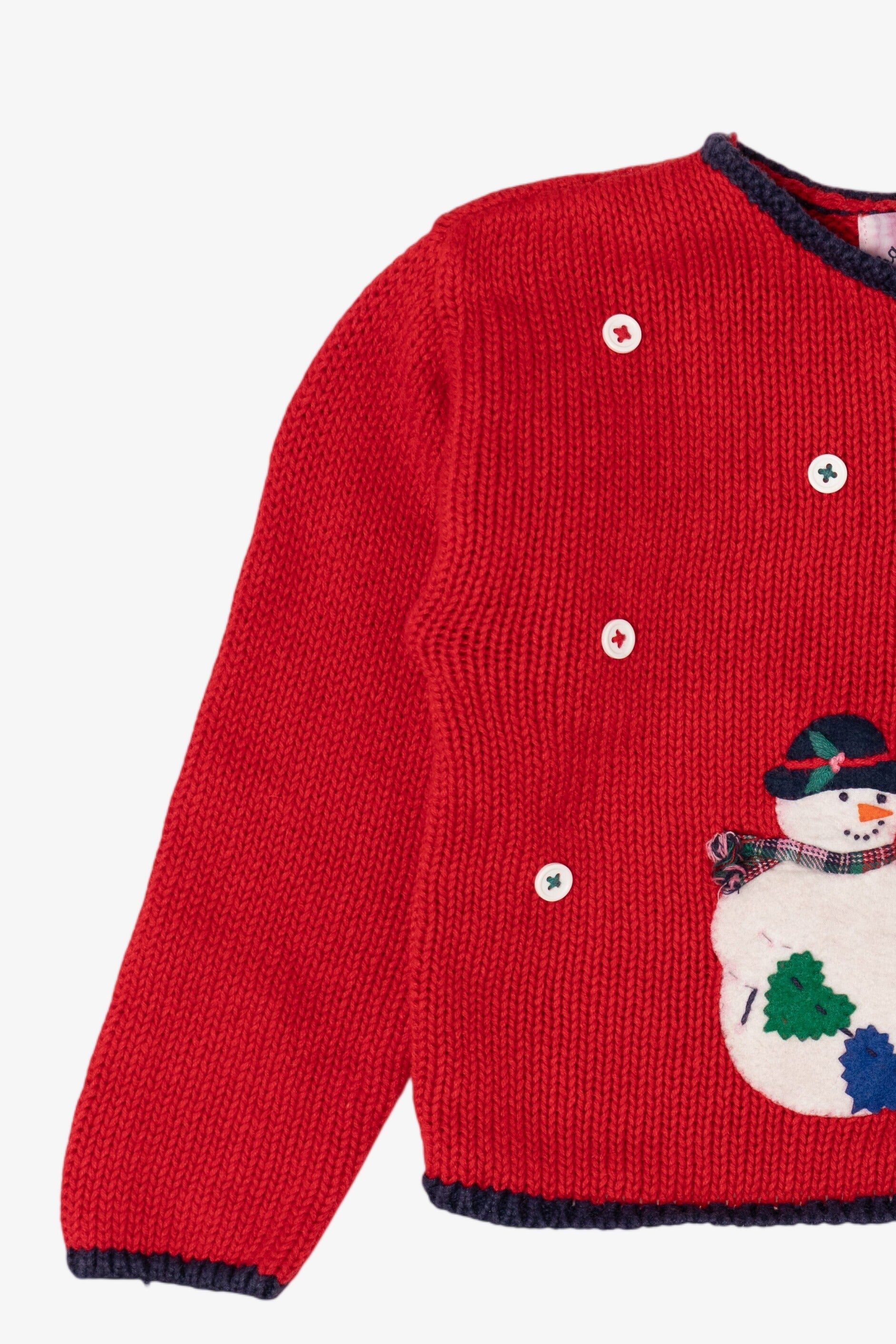 Vintage Red Kids Hartstrings Snowmen Ugly Christmas Cardigan (2000s)