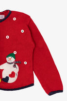 Vintage Red Kids Hartstrings Snowmen Ugly Christmas Cardigan (2000s)