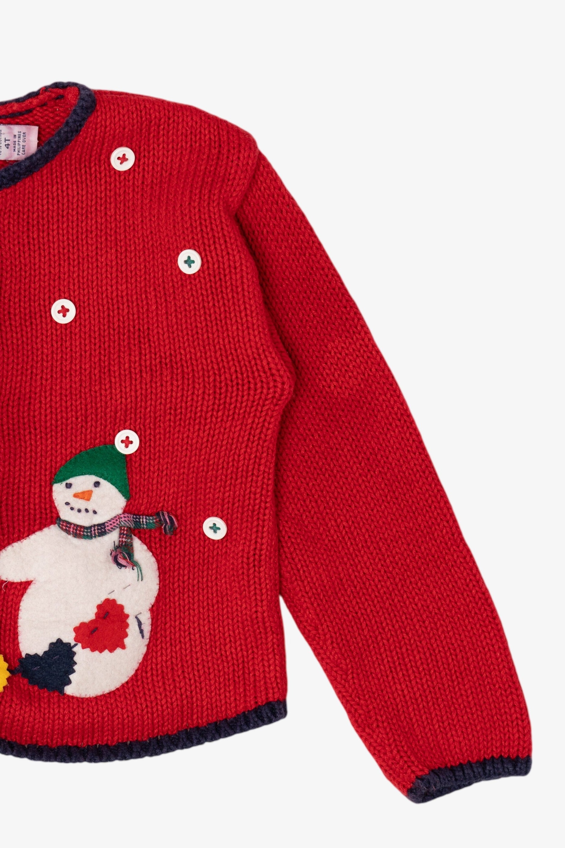 Vintage Red Kids Hartstrings Snowmen Ugly Christmas Cardigan (2000s)