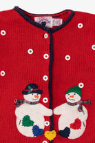 Vintage Red Kids Hartstrings Snowmen Ugly Christmas Cardigan (2000s)