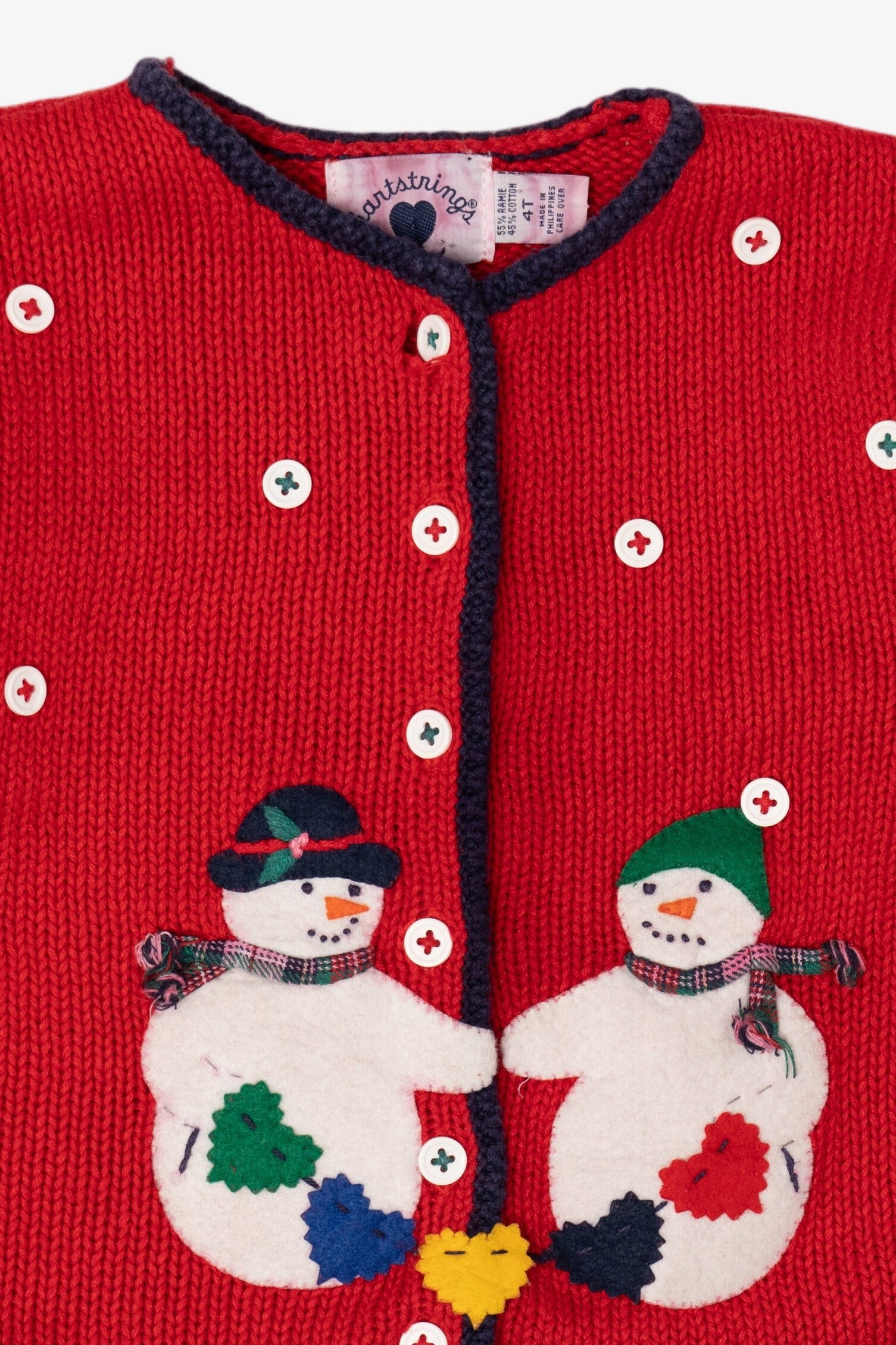 Vintage Red Kids Hartstrings Snowmen Ugly Christmas Cardigan (2000s)