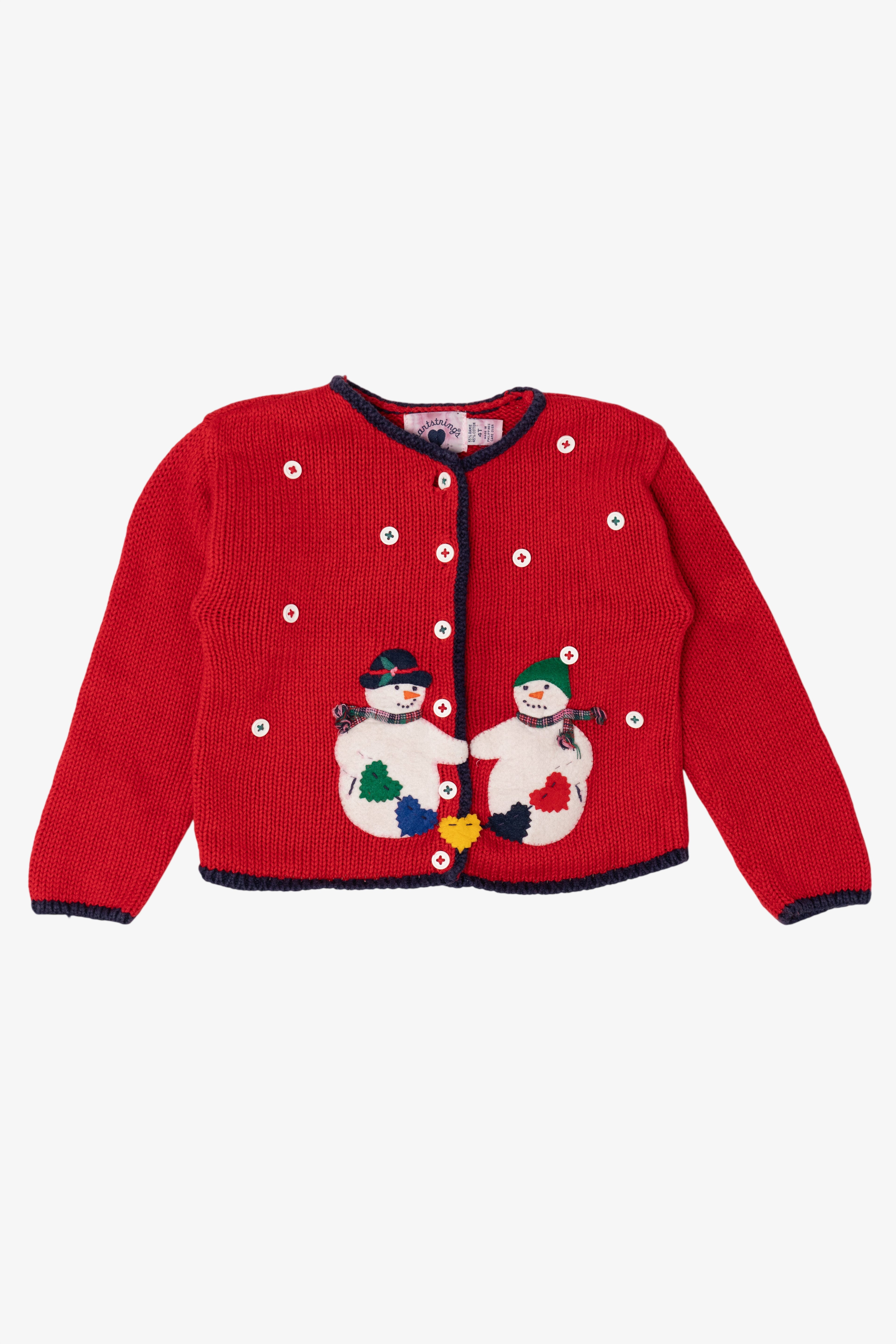 Vintage Red Kids Hartstrings Snowmen Ugly Christmas Cardigan (2000s)