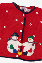 Vintage Red Kids Hartstrings Snowmen Ugly Christmas Cardigan (2000s)