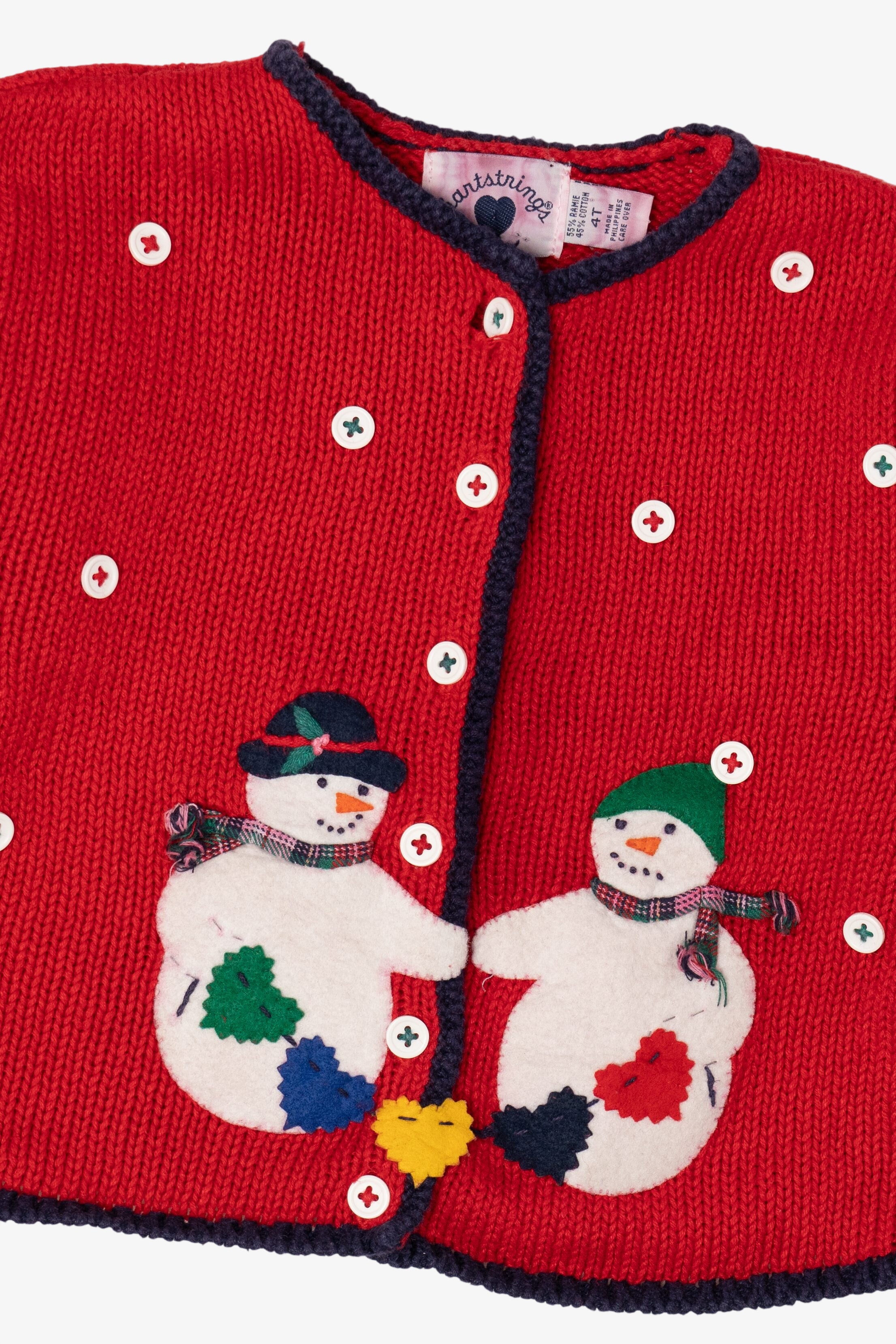 Vintage Red Kids Hartstrings Snowmen Ugly Christmas Cardigan (2000s)