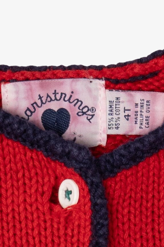 Vintage Red Kids Hartstrings Snowmen Ugly Christmas Cardigan (2000s)
