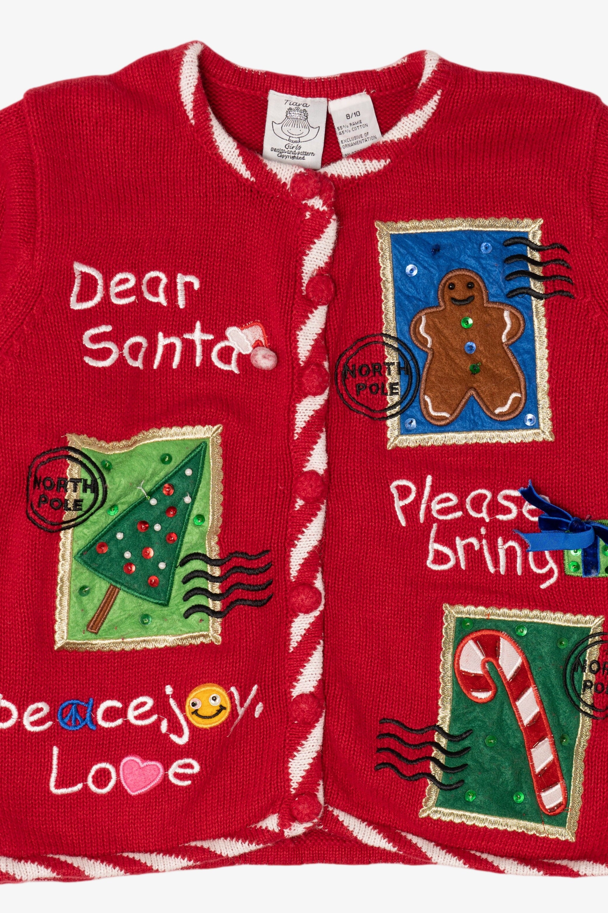 Vintage Kids Red Tiara Girls Ugly Christmas Cardigan (1990s)