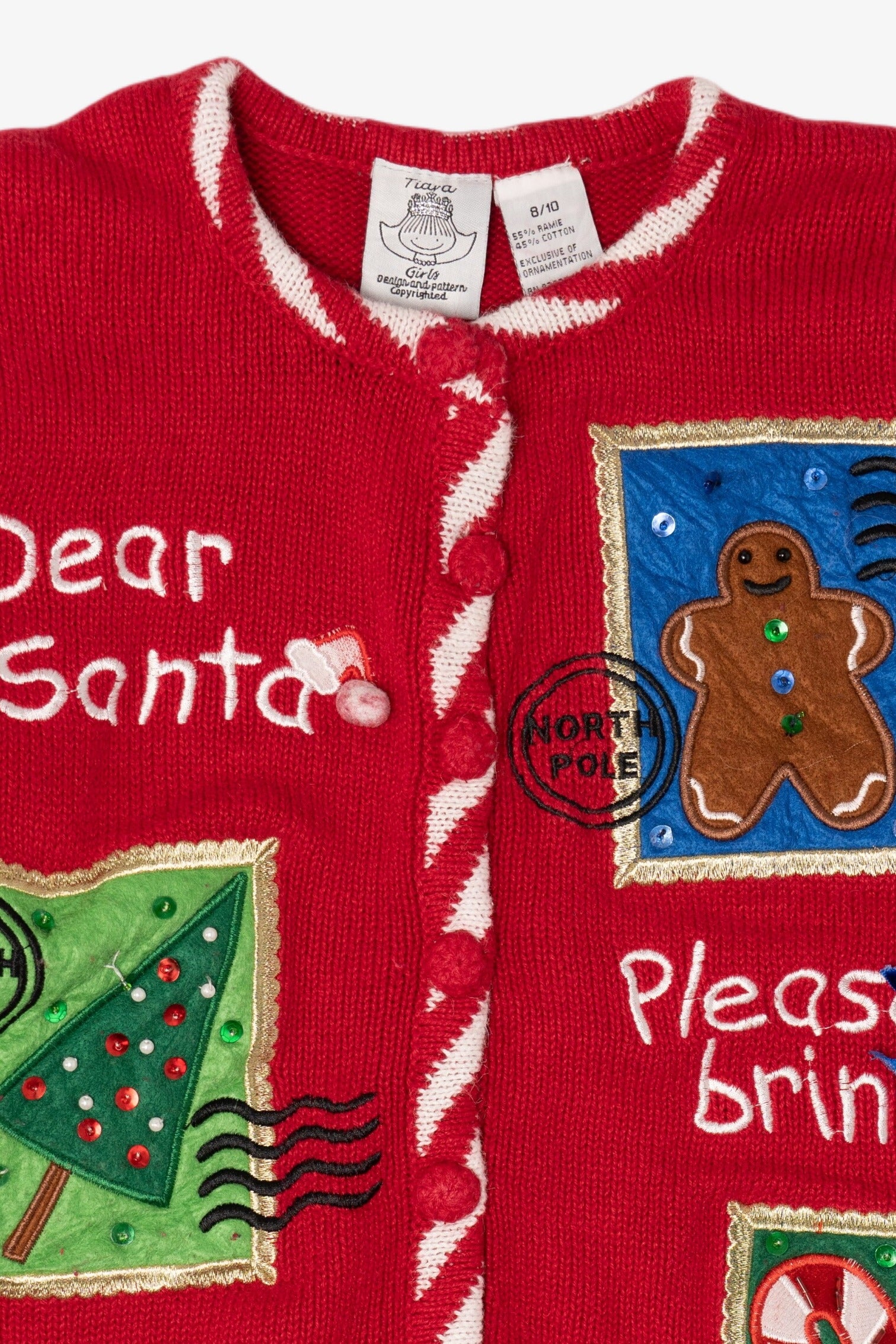 Vintage Kids Red Tiara Girls Ugly Christmas Cardigan (1990s)
