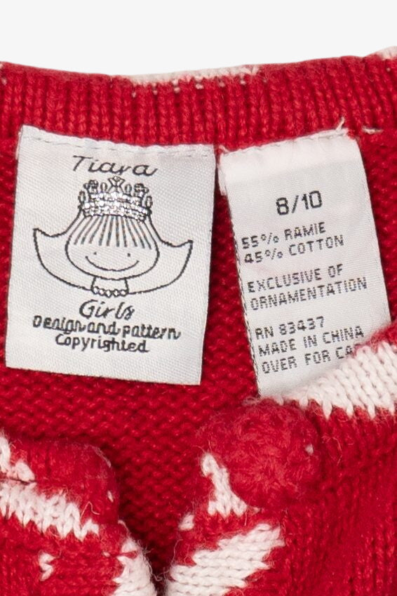 Vintage Kids Red Tiara Girls Ugly Christmas Cardigan (1990s)