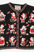 Vintage Kids Black Heirloom Collectibles Santa Ugly Christmas Cardigan (1990s)