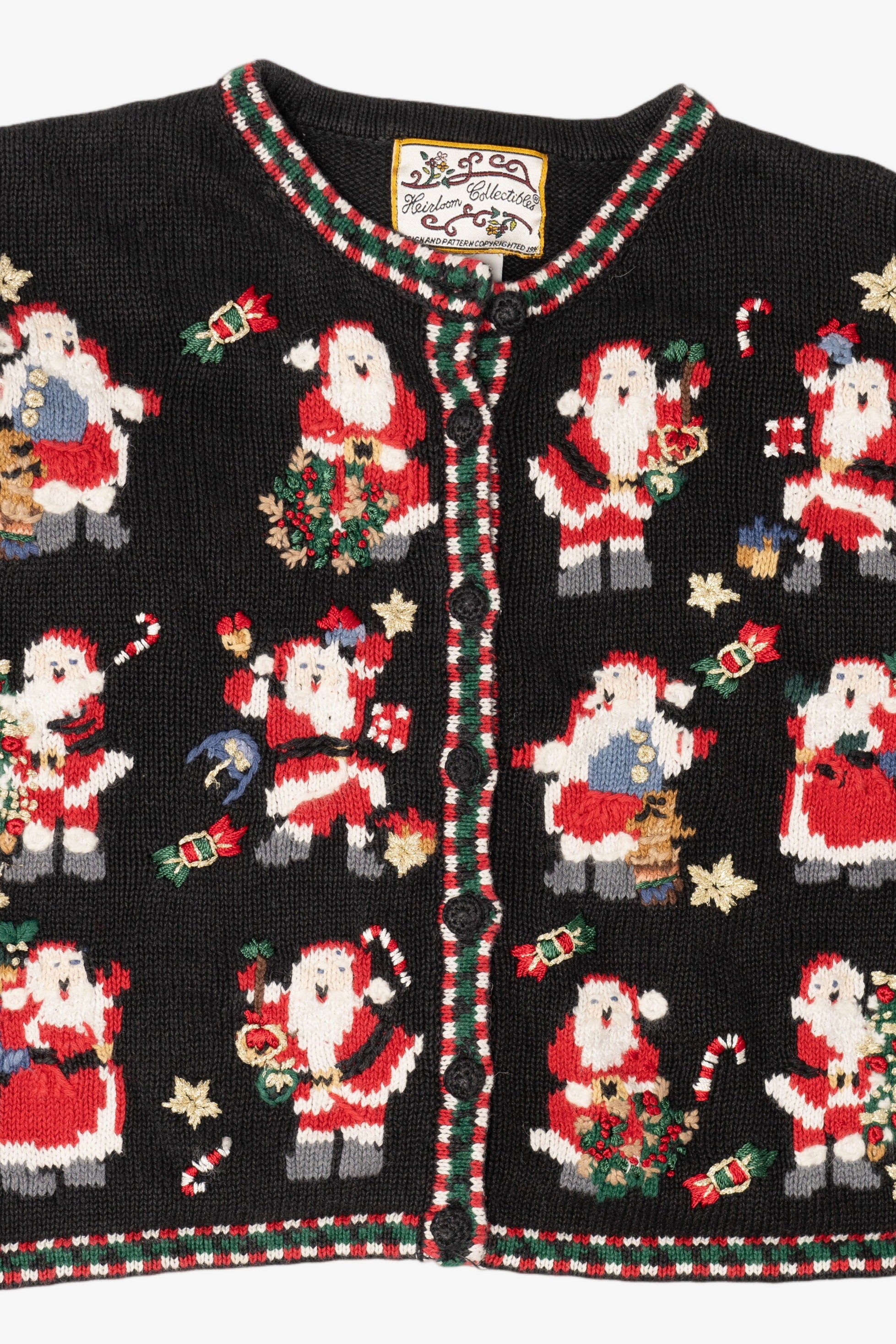 Vintage Kids Black Heirloom Collectibles Santa Ugly Christmas Cardigan (1990s)