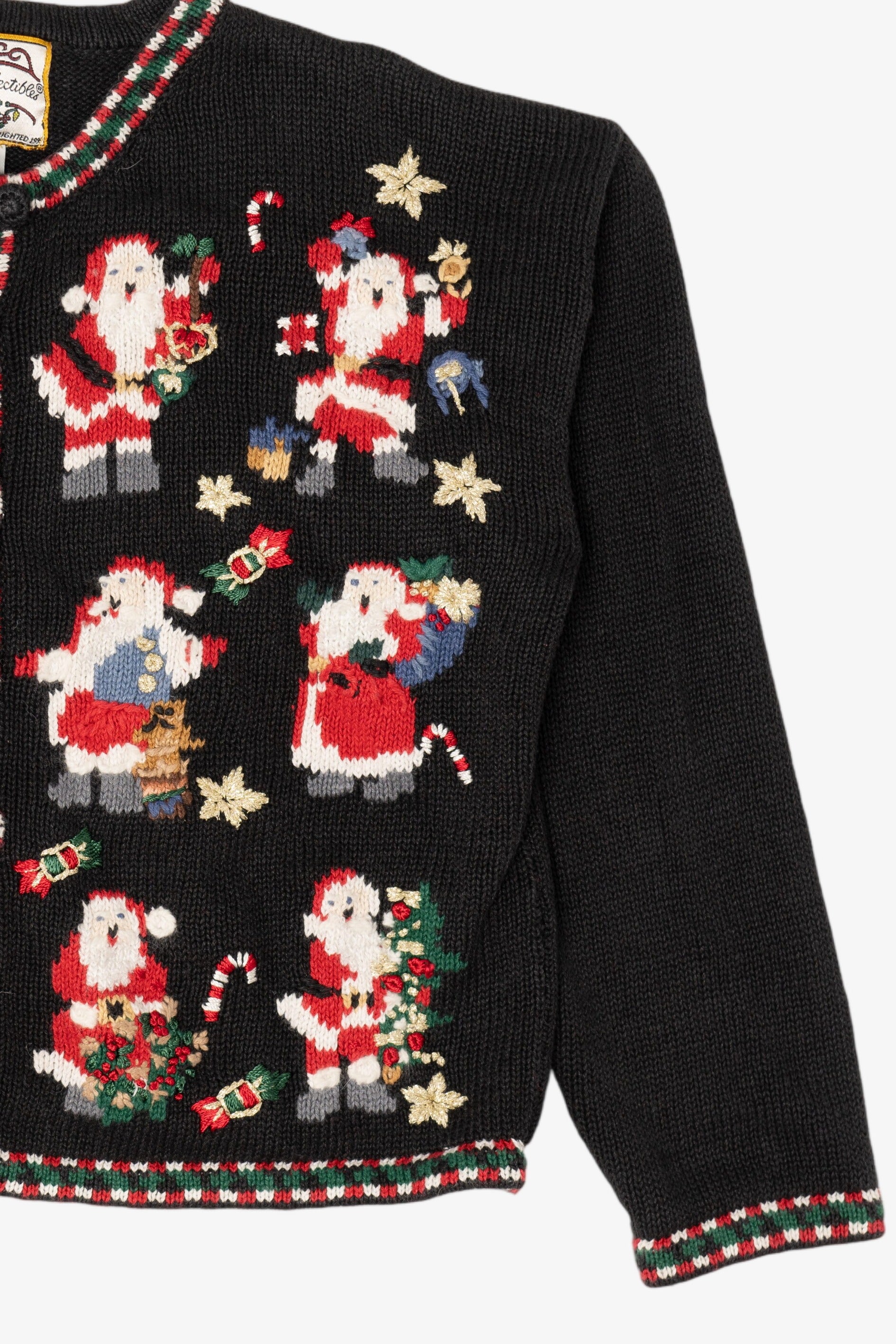 Vintage Kids Black Heirloom Collectibles Santa Ugly Christmas Cardigan (1990s)