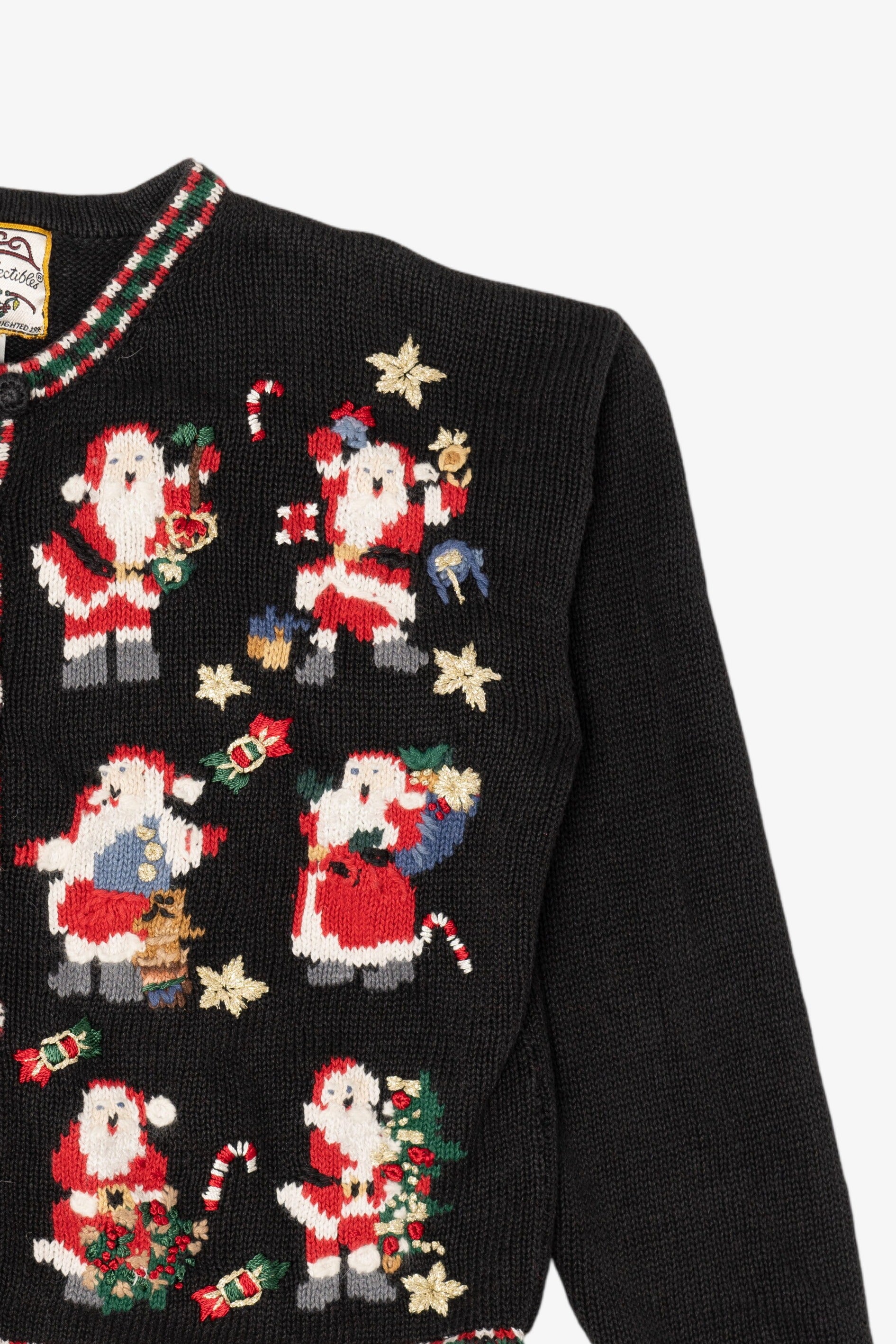 Vintage Kids Black Heirloom Collectibles Santa Ugly Christmas Cardigan (1990s)
