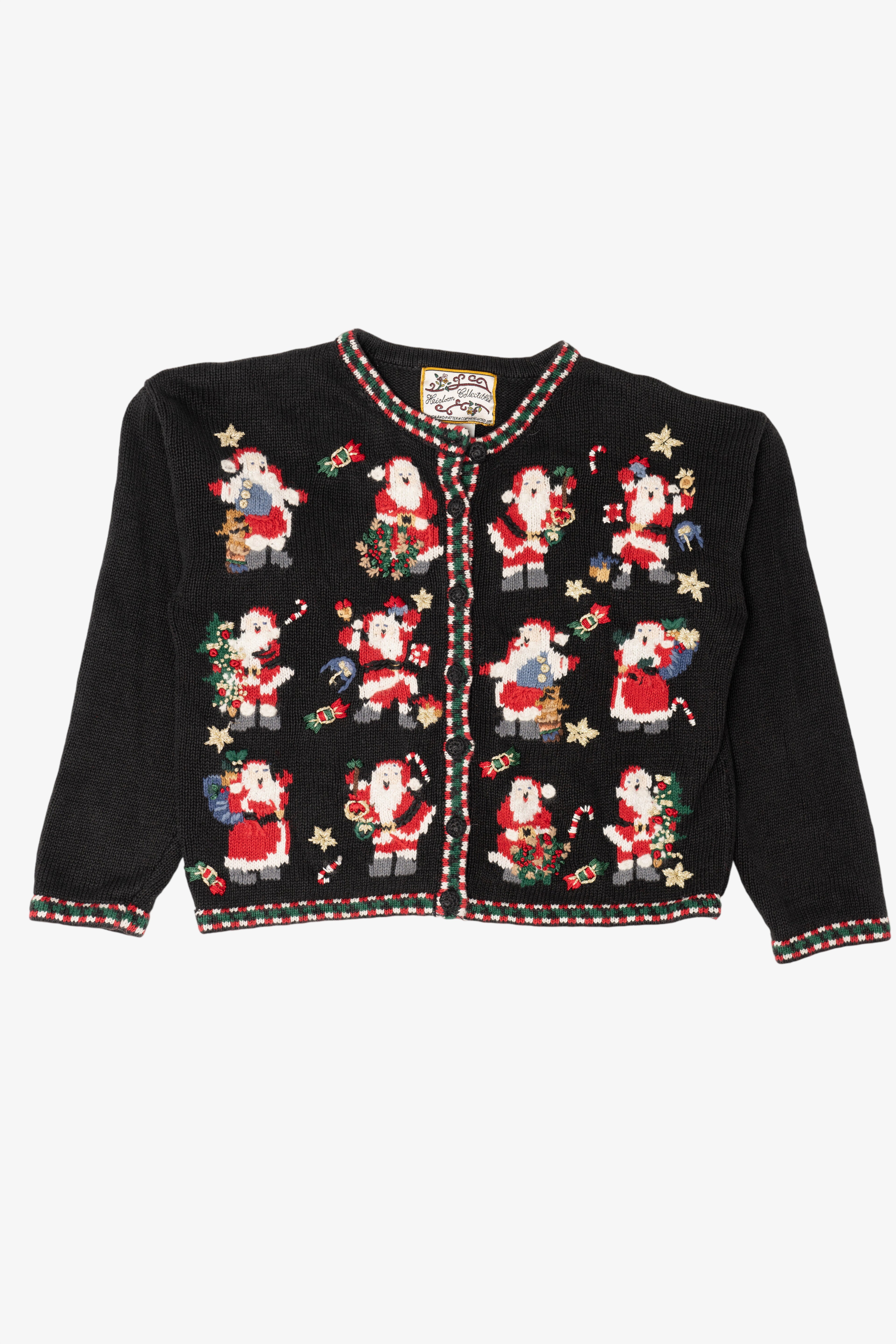 Vintage Kids Black Heirloom Collectibles Santa Ugly Christmas Cardigan (1990s)