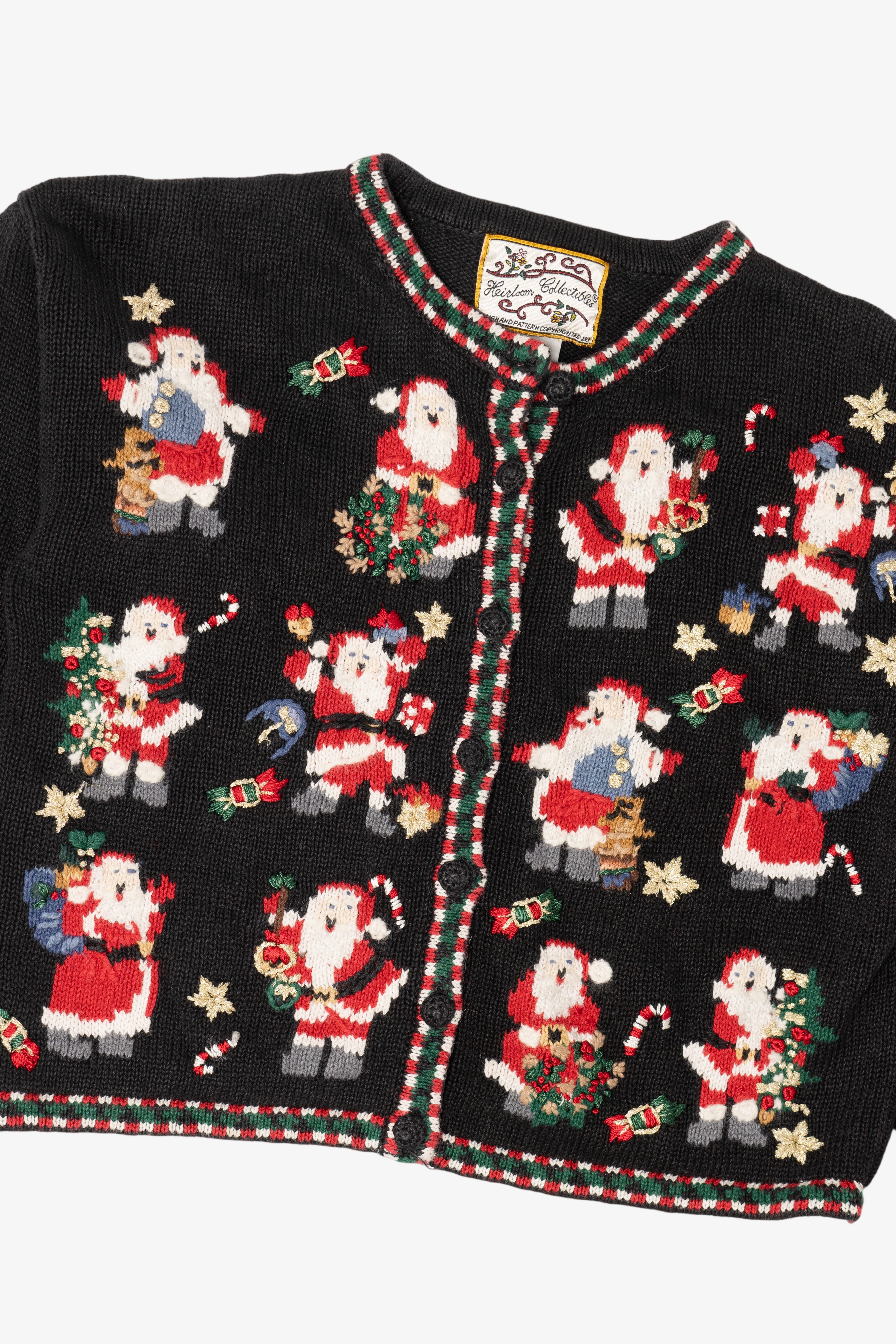 Vintage Kids Black Heirloom Collectibles Santa Ugly Christmas Cardigan (1990s)