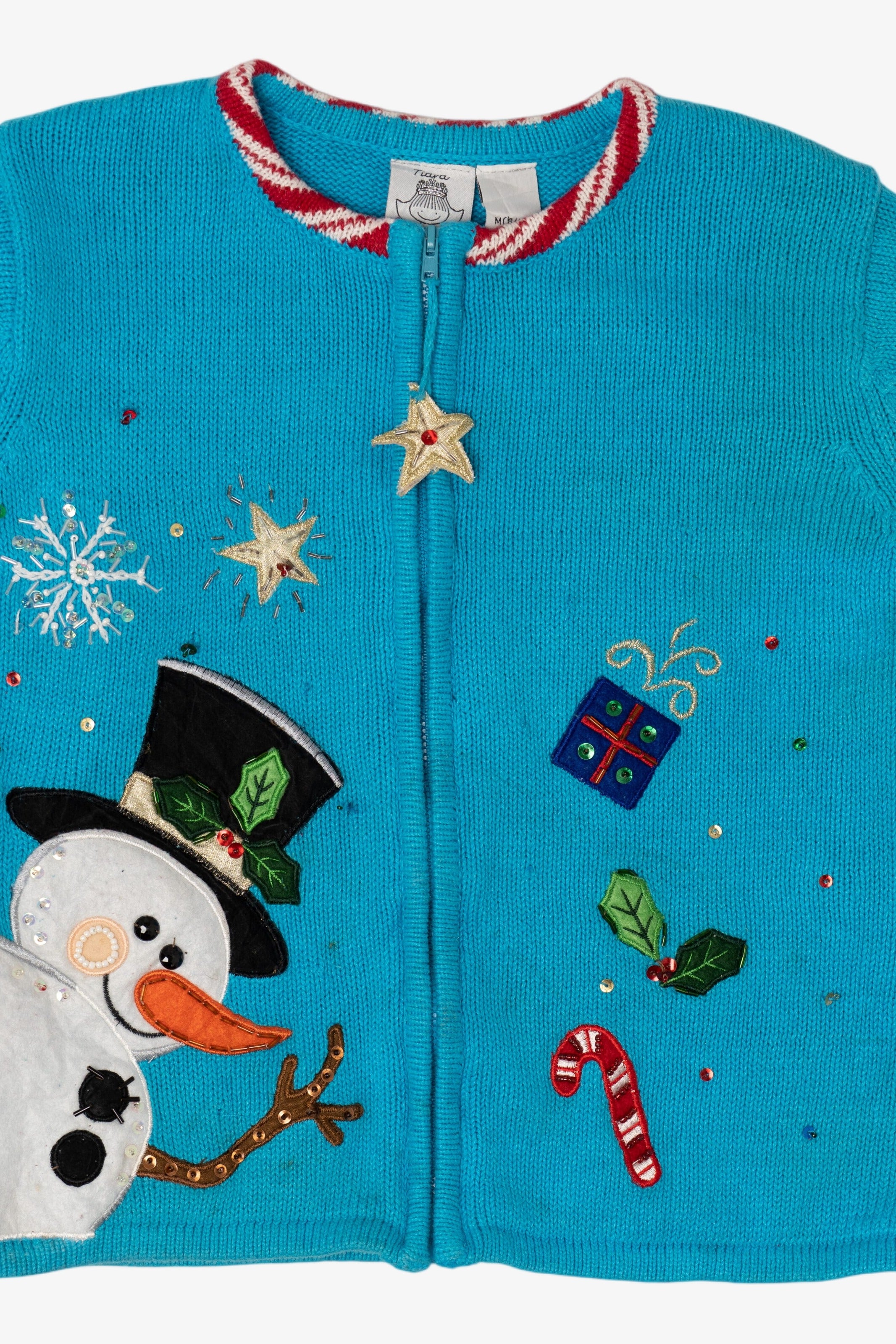 Vintage Kids Blue Tiara Girls Snowmen Ugly Christmas Cardigan (2000s)