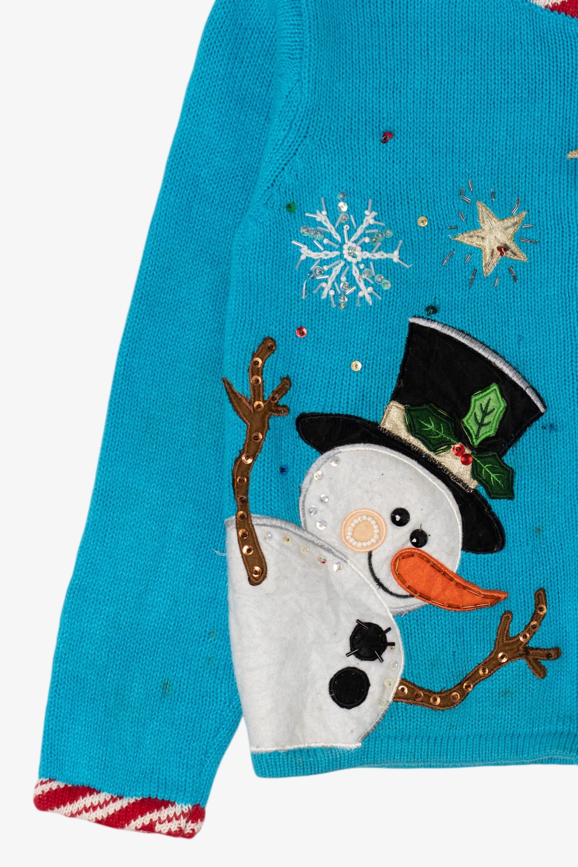 Vintage Kids Blue Tiara Girls Snowmen Ugly Christmas Cardigan (2000s)