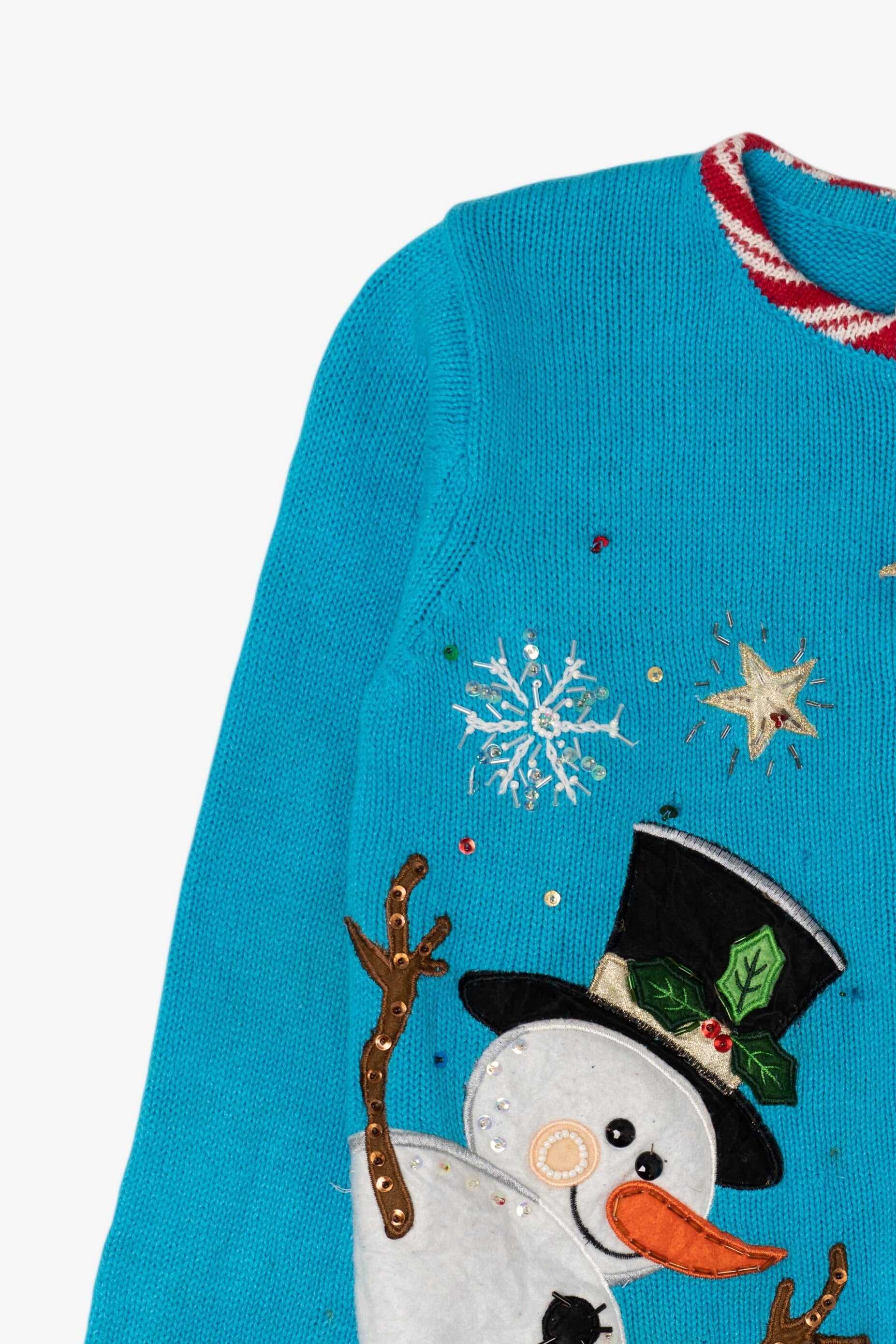 Vintage Kids Blue Tiara Girls Snowmen Ugly Christmas Cardigan (2000s)