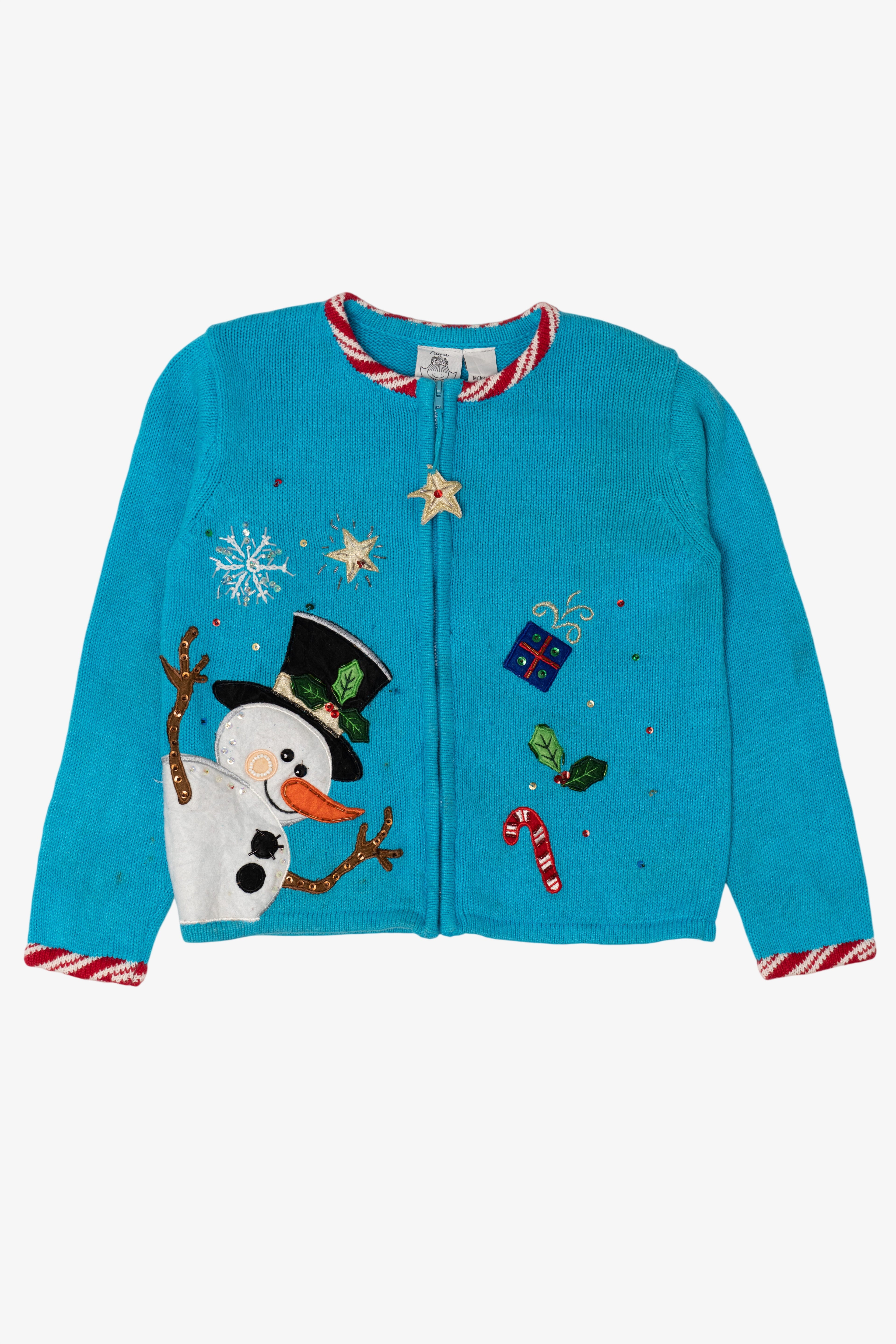 Vintage Kids Blue Tiara Girls Snowmen Ugly Christmas Cardigan (2000s)